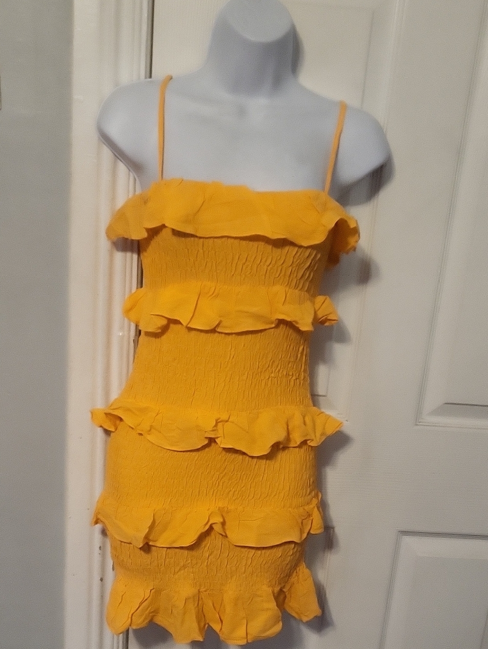 Olivaceous  Yellow Ruffled Mini Dress